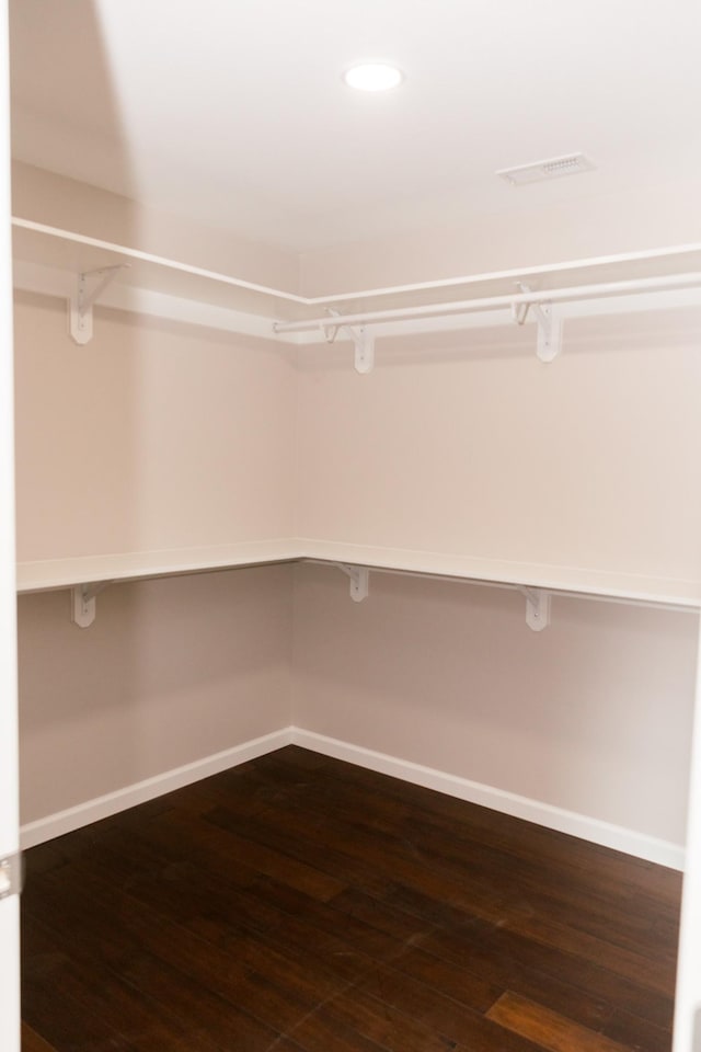 spacious closet with dark wood-type flooring