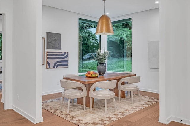 dining room with a healthy amount of sunlight, baseboards, and wood finished floors