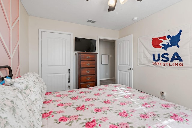 bedroom with a closet and ceiling fan