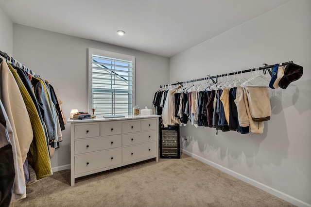 spacious closet with light carpet