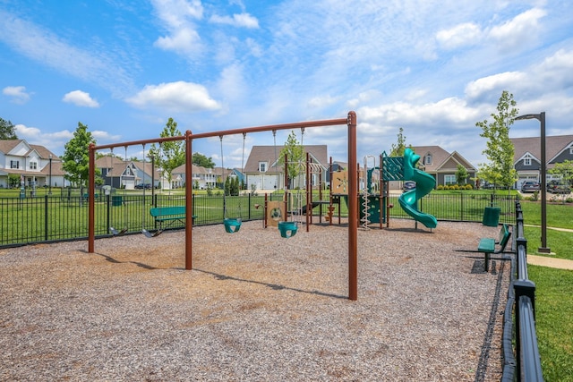 view of jungle gym with a yard