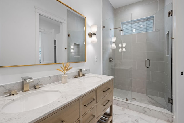 bathroom with vanity and walk in shower