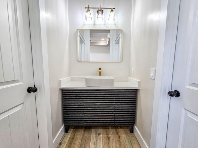 bathroom featuring vanity and wood-type flooring