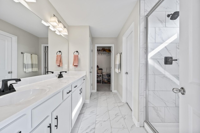 bathroom featuring vanity and walk in shower