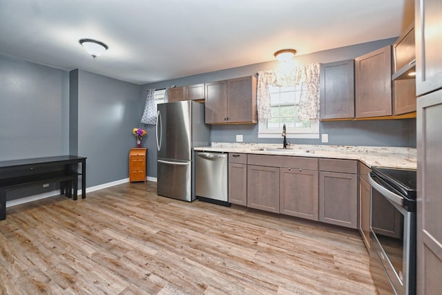 kitchen featuring appliances with stainless steel finishes, light hardwood / wood-style floors, and sink