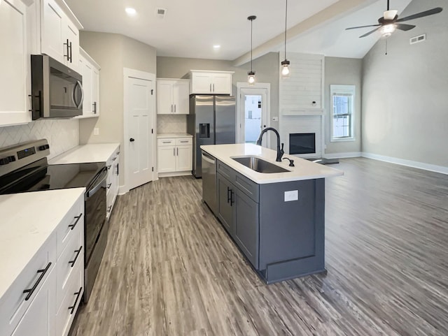 kitchen with sink, white cabinets, and stainless steel appliances