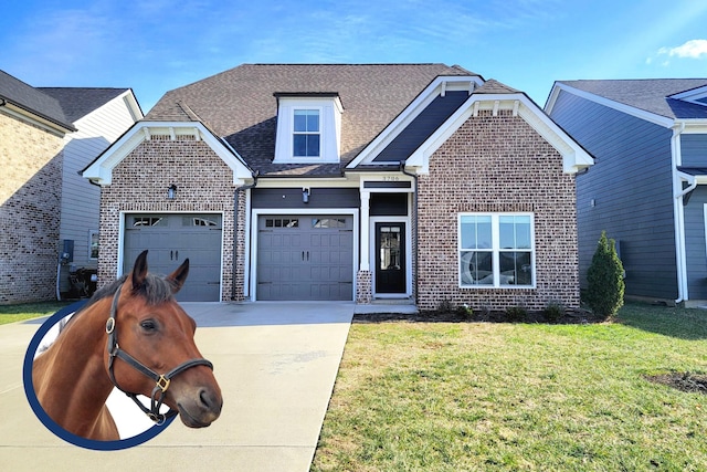 view of front of house featuring a front yard and a garage