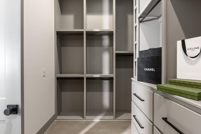 spacious closet featuring light hardwood / wood-style flooring