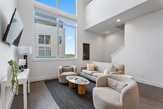 living room featuring dark hardwood / wood-style flooring