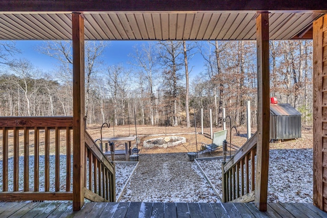 deck with a fire pit