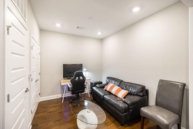 office area with dark wood-type flooring