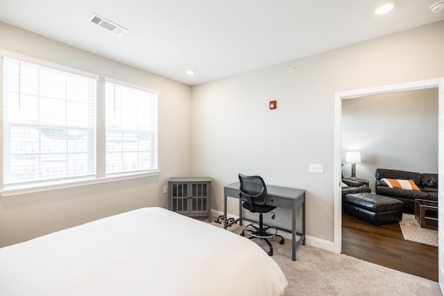 carpeted bedroom with multiple windows