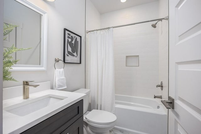 full bathroom featuring vanity, toilet, and shower / bath combo with shower curtain