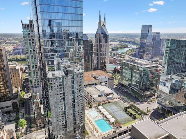 property's view of city featuring a water view