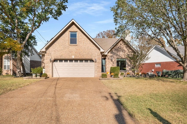 view of front facade featuring a garage and a front lawn