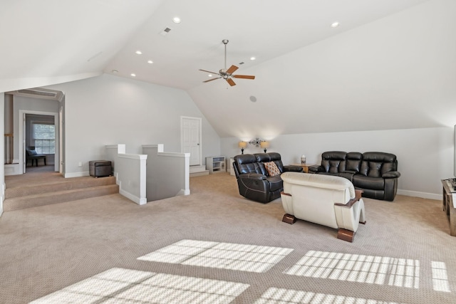 interior space featuring light colored carpet and vaulted ceiling