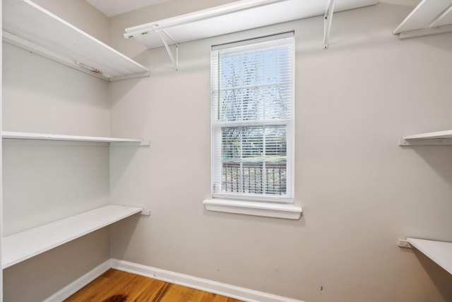 walk in closet with hardwood / wood-style floors