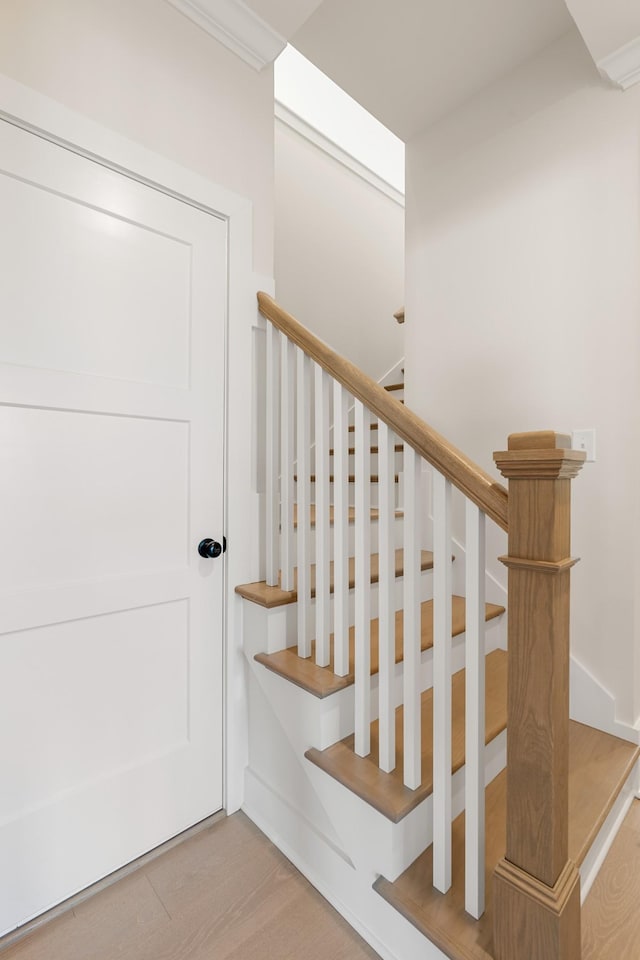 stairway featuring wood finished floors