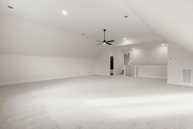 bonus room with light colored carpet, recessed lighting, visible vents, and baseboards