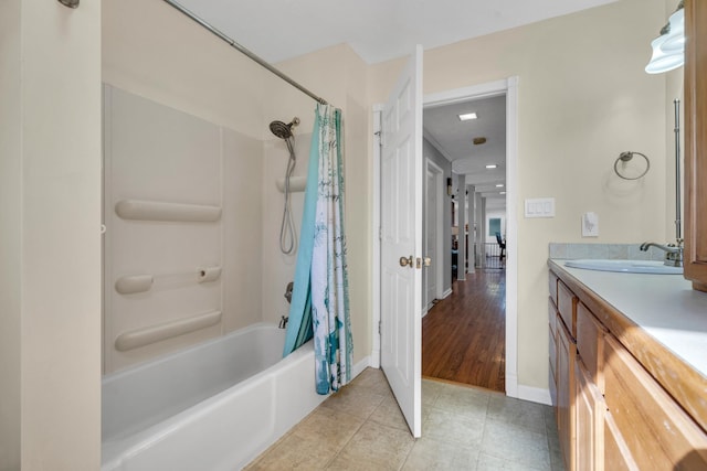 bathroom with vanity and shower / tub combo