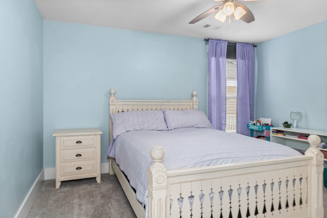 bedroom featuring ceiling fan and carpet floors