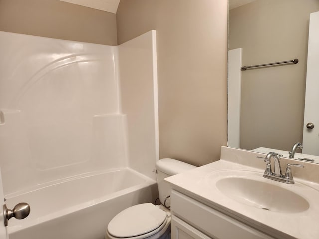 full bathroom with toilet, shower / tub combination, and vanity