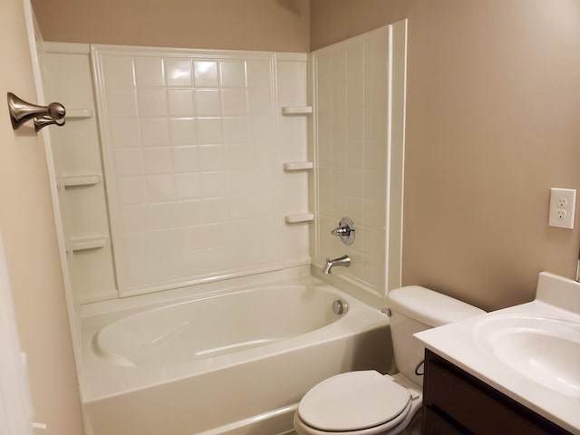 full bathroom featuring shower / tub combination, toilet, and vanity