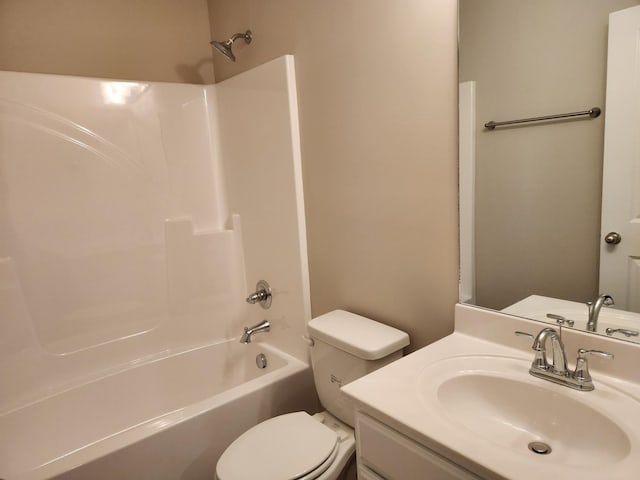 full bathroom featuring toilet, shower / bath combination, and vanity