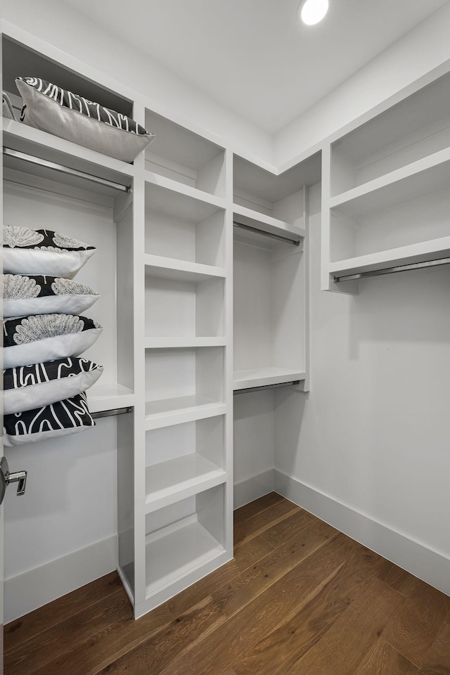 walk in closet featuring dark hardwood / wood-style flooring