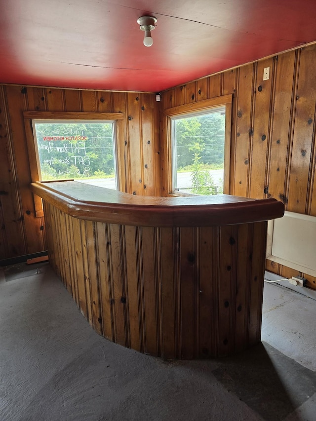 miscellaneous room with wood walls and indoor bar