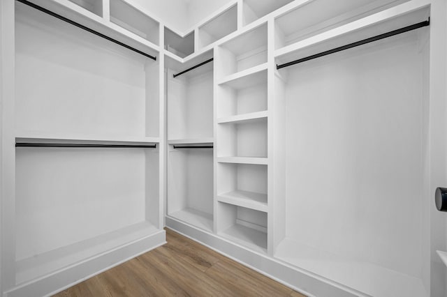 walk in closet with hardwood / wood-style flooring