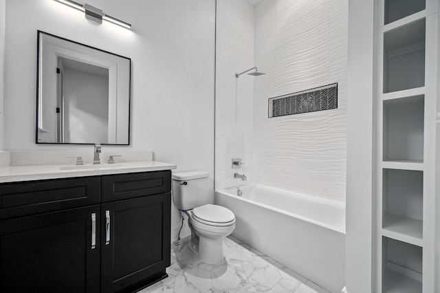 full bathroom with toilet, vanity, and bathtub / shower combination