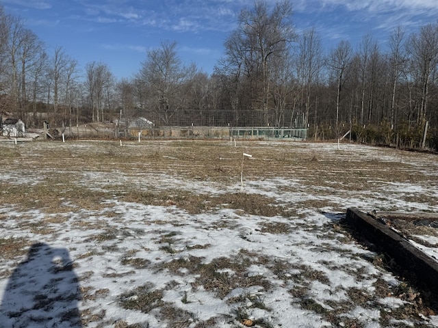 view of yard layered in snow