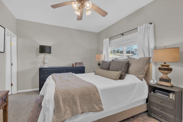 bedroom featuring ceiling fan and carpet flooring