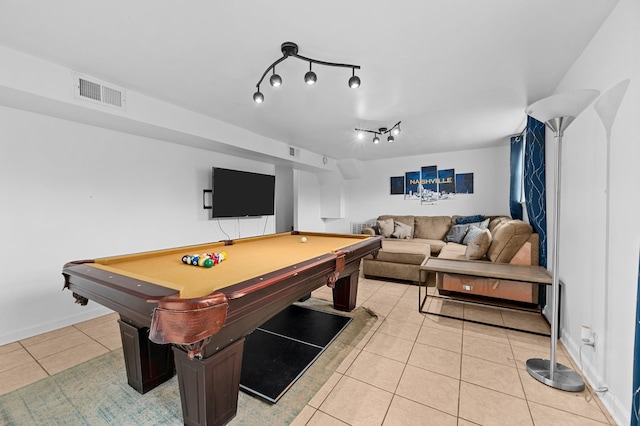 recreation room with light tile patterned floors and billiards