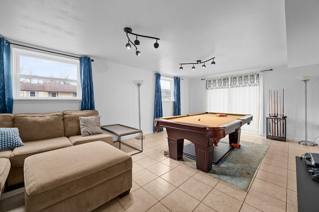 game room featuring light tile patterned floors and pool table