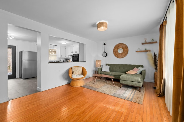 living room with light hardwood / wood-style flooring