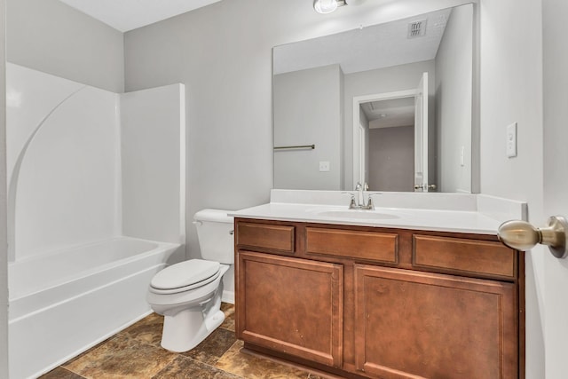 full bathroom featuring shower / bathtub combination, toilet, and vanity