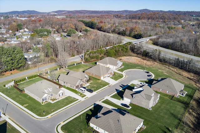 bird's eye view with a mountain view