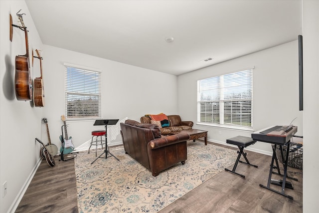 living room featuring plenty of natural light and hardwood / wood-style floors