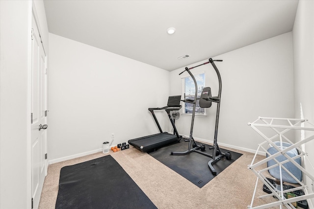 workout room with light carpet