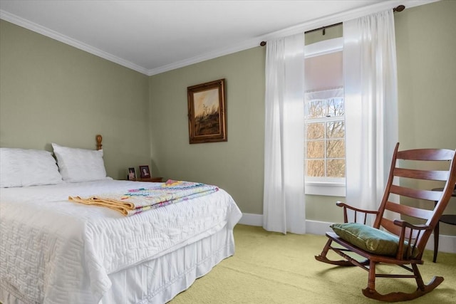 bedroom with carpet flooring and ornamental molding