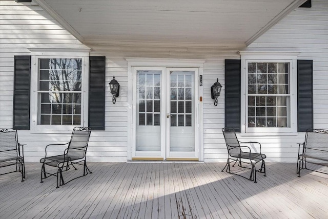 wooden terrace with french doors