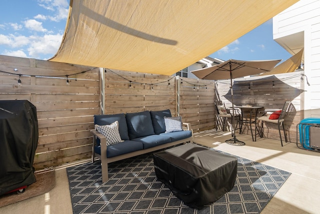 view of patio featuring grilling area and an outdoor hangout area