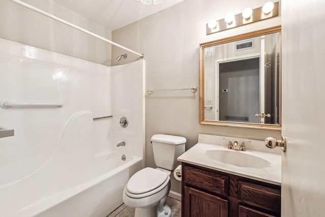 full bathroom featuring vanity, toilet, and bathtub / shower combination