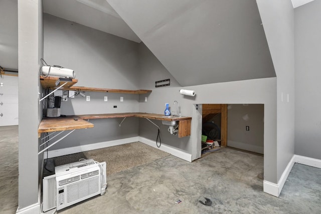 basement with an AC wall unit