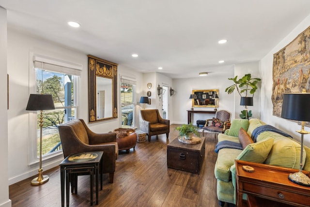 living room featuring dark hardwood / wood-style floors