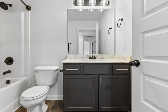 full bathroom featuring vanity,  shower combination, and toilet