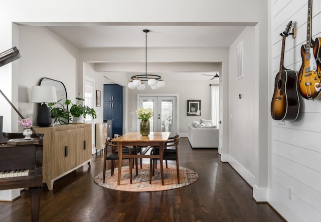 dining area featuring dark hardwood / wood-style floors and french doors