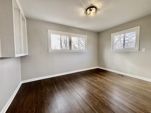 spare room featuring dark wood-type flooring and plenty of natural light